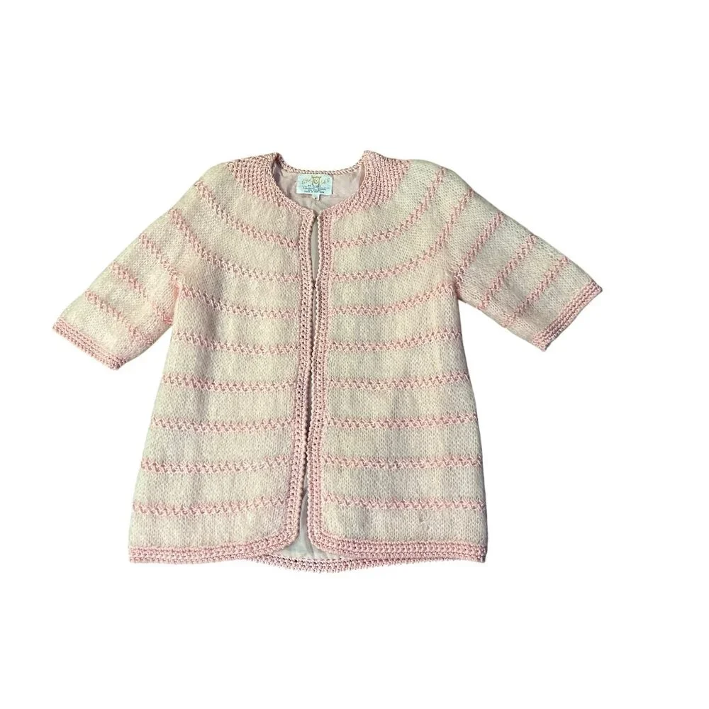 Vintage Cyn Les Mohair Wool Sweater Womens M Used Pink Short Sleeve Lined - Picture 3 of 13